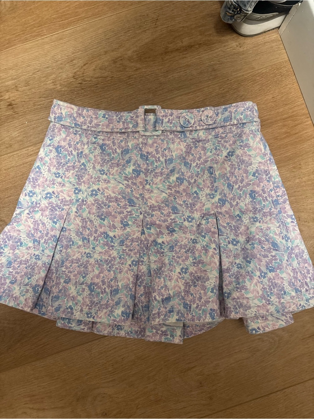 For Love And Lemons Marlo Floral Pleated Mini Skirt - Lavender, Mint, Blue